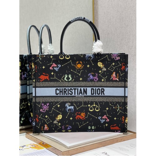 GROTE DIOR BOOK TOTE Zwart veelkleurig Dior Pixel Zodiac-borduursel M1286ZRTY