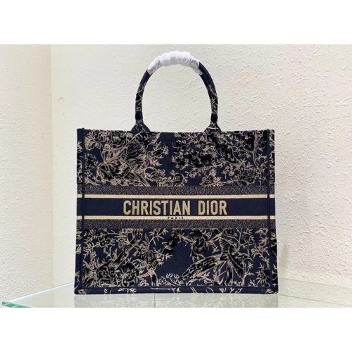 GROTE DIOR BOOK TOTE Zwart Dior Jardin dHiver geborduurd katoen met fluweel en goudkleurig metallic garen M1286