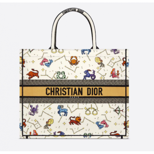 GROTE DIOR BOOK TOTE Latte Multicolor Dior Pixel Zodiac-borduursel M1286ZRTY