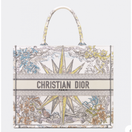 GROTE DIOR BOOK TOTE Wit veelkleurig Reve dInfini-borduursel M1286Z
