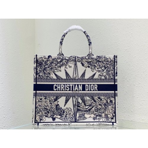 GROTE DIOR BOOK TOTE Wit en blauw veelkleurig Reve dInfini-borduursel M1286Z