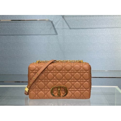 GROTE DIOR CARO-TAS Zacht Cannage-kalfsleer M9243U Cognackleurig