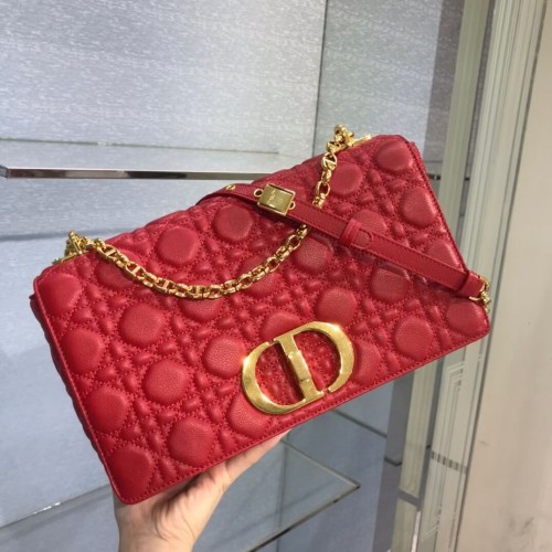 GROTE DIOR CARO-TAS Zacht Cannage-kalfsleer M9243U rood