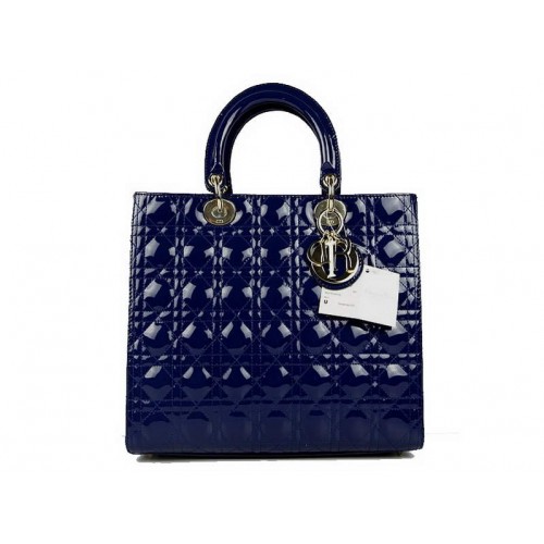 Christian Dior Patent Bags Grote Lady Dior-tas CAL44561 Blauwgoud