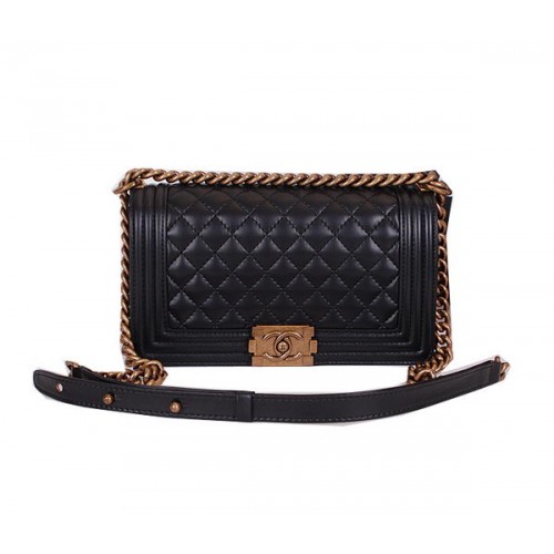 Le Boy Chanel Flap Schoudertas Zwart Schapenleer CHA67086 Goud