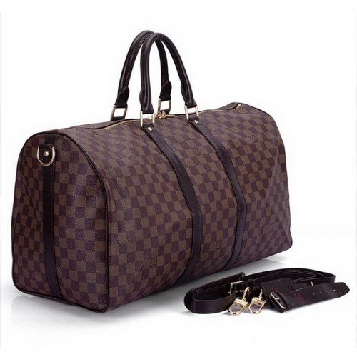 Louis Vuitton Damier Ebene Canvas Keepall 55 met schouderriem N41414