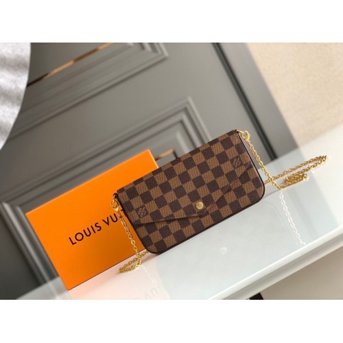 Louis Vuitton Damier Ebene canvas originele lederen pochette tas N63032 rood