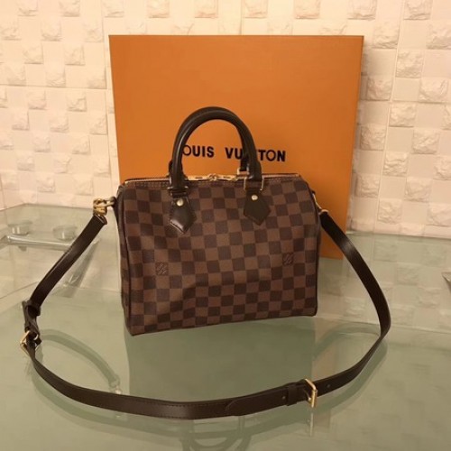 Louis Vuitton Damier Ebene Speedy 25 met schouderriem N41181