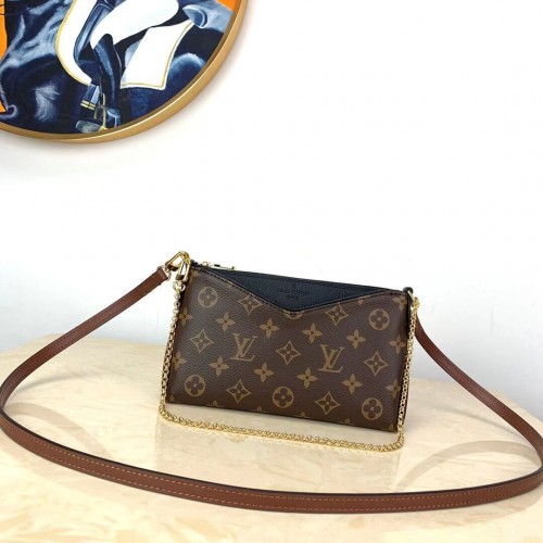 Louis Vuitton Monogram Canvas PALLAS Clutch Origineel Leer M41638 Zwart
