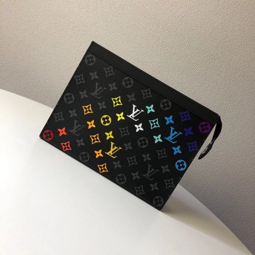 Louis Vuitton Monogram Eclipse POCHETTE VOYAGE MM M61692 Handgetekende regenboog