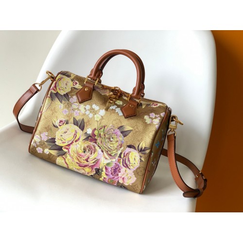 Louis Vuitton Monogram Empreinte Speedy 25 originele lederen tas MM M21317 gouden bloem