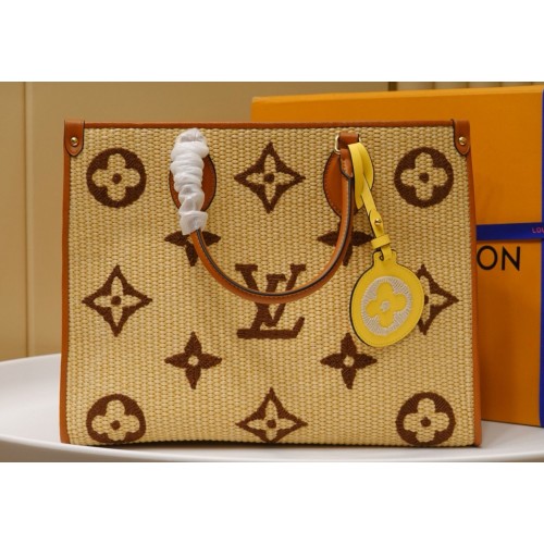 Louis Vuitton Onthego Monogram Raffia Giant Weave Borduurwerk Medium Tote Bag M57723 Bruin