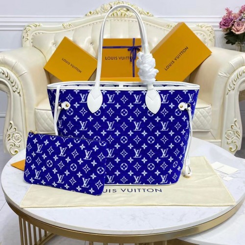 Louis Vuitton origineel lederen monogram canvas Neverfull MM M46220 blauw