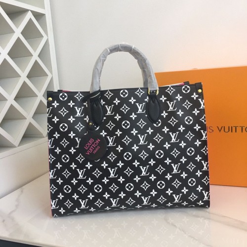 Louis Vuitton Origineel Leer ONTHEGO MM M46060 Zwart Wit Roze