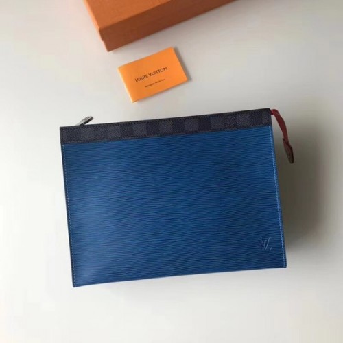 Louis Vuitton Split Pochette Voyage EPI Leer M67736 blauw