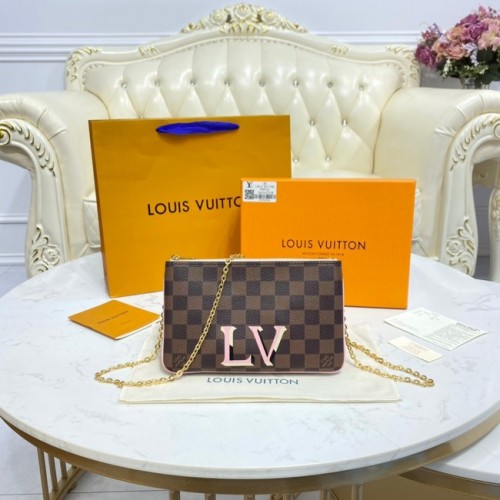 Louis vuitton Damier Ebene Canvas DUBBELE RITSPOCHETTE M80084