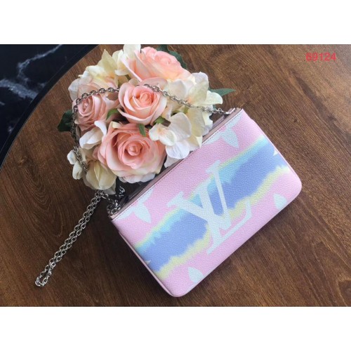 Louis vuitton originele ESCALE POCHETTE DUBBELE ZIP handtas M69124 roze