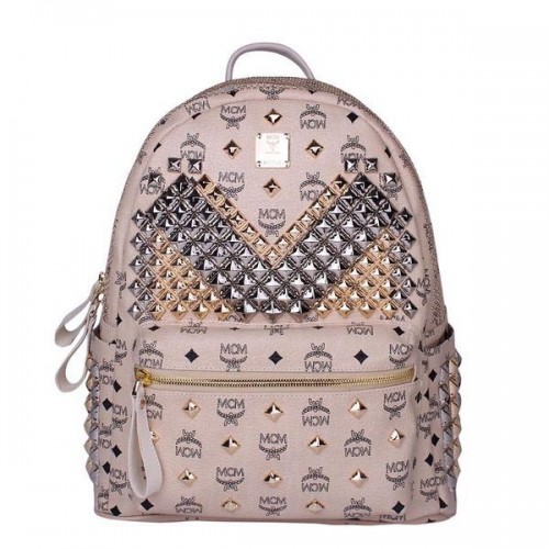MCM Medium Stark rugzak met studs aan de voorkant MC4237 Beige