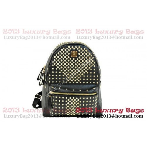 MCM Stark-rugzak van zwart korrelig leer