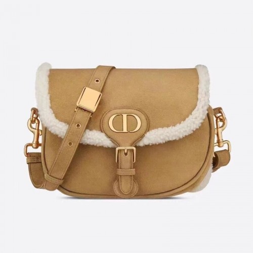 MEDIUM DIOR BOBBYTAS Camelkleurige Shearling M9319U
