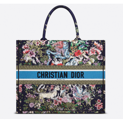 MEDIUM DIOR BOOK TOTE Blauw veelkleurig borduursel met D-sterrenbeeld M1296ZRUV-5