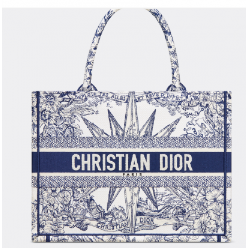 MEDIUM DIOR BOOK TOTE Wit en blauw Reve d Infini-borduursel M1296ZR
