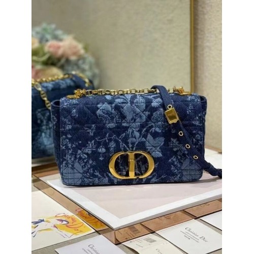 MEDIUM DIOR CAROBAG Blauw Dior Flowers Cannage-denim M9243UJ