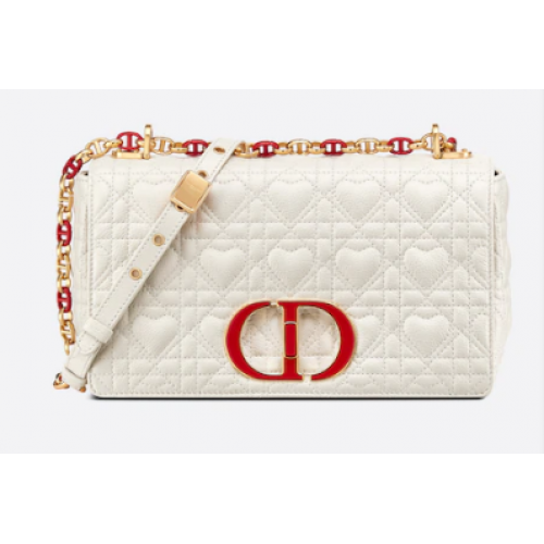 MEDIUM DIORAMOUR DIOR CAROBAG Cannage kalfsleer met hartmotief M9242WNG WIT
