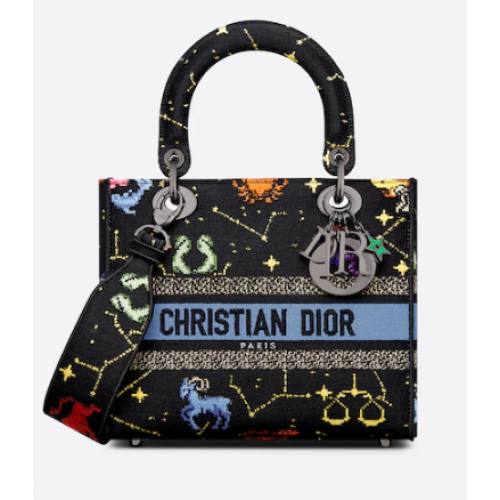 MEDIUM LADY D-LITE TAS Zwart veelkleurig Dior Pixel Zodiac-borduursel M0565BRTY