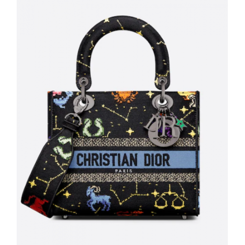 MEDIUM LADY D-LITE TAS Zwart veelkleurig Dior Pixel Zodiac-borduursel M0565BRTY