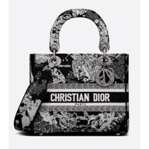 MEDIUM LADY D-LITE TAS Zwart Toile de Jouy Zodiac borduursel M0565BRHZ