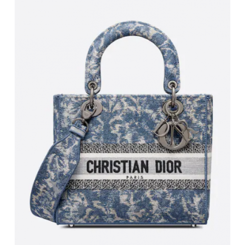 MEDIUM LADY D-LITE TAS Blauw Dior Brocart borduursel met denimeffect M0565