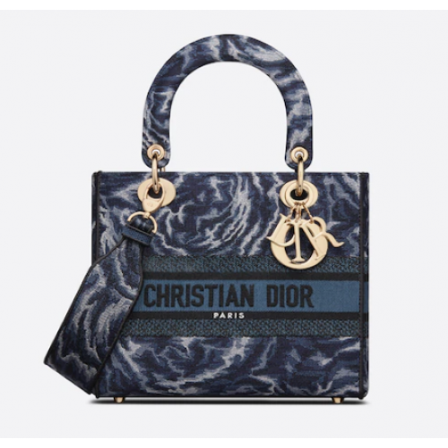 MEDIUM LADY D-LITE TAS Blauw Dior Roses-borduursel M0565ORVG