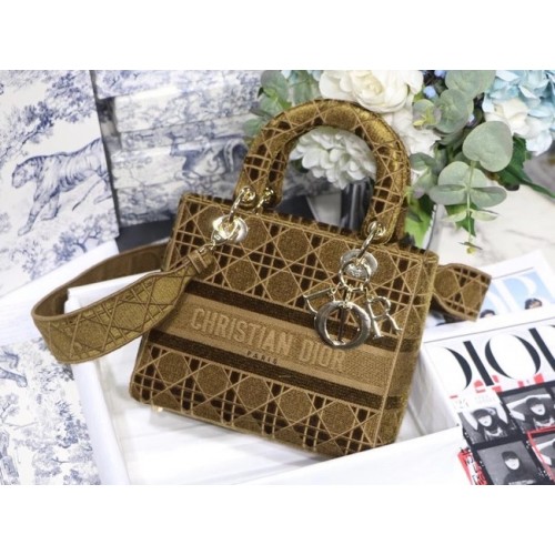 MEDIUM LADY D-LITE TAS Bruin Cannage geborduurd fluweel M0565OW