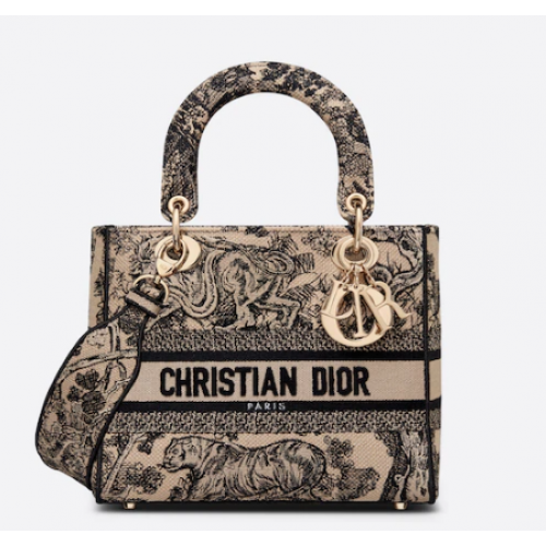 MEDIUM LADY D-LITE TAS Bruin Toile de Jouy borduursel M0565OTDT