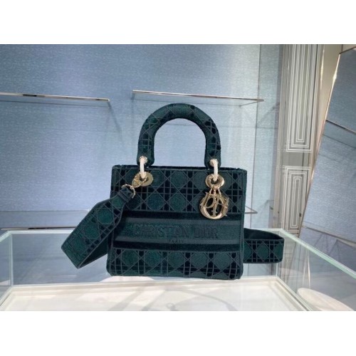 MEDIUM LADY D-LITE TAS Cannage geborduurd fluweel M0565OW groen