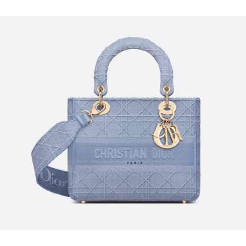 MEDIUM LADY D-LITE TAS Denimblauw Cannage-borduursel M0565OR