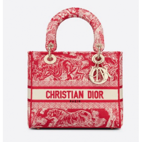 MEDIUM LADY D-LITE TAS Framboos Toile de Jouy Omgekeerd borduren M0565OR