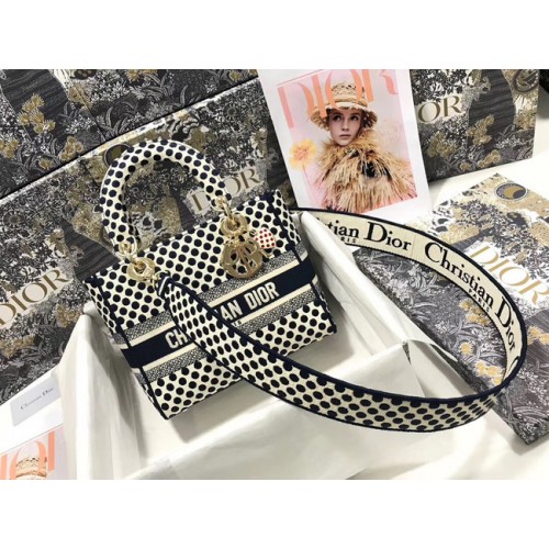 MEDIUM LADY D-LITE DIORAMOUR TAS Navy Dior Dots Embroidery M0565OBB Navy