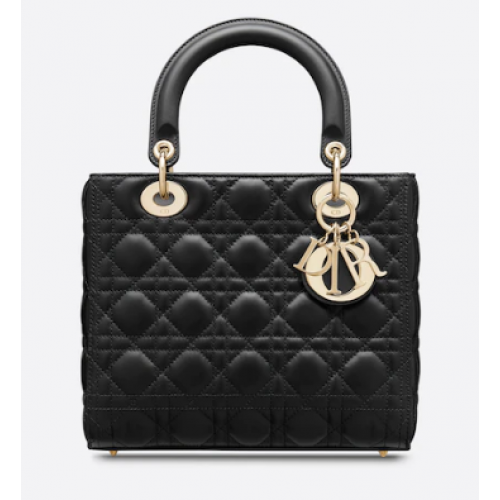 MEDIUM LADY DIOR TAS Zwart Cannage-lamsleer M0565O