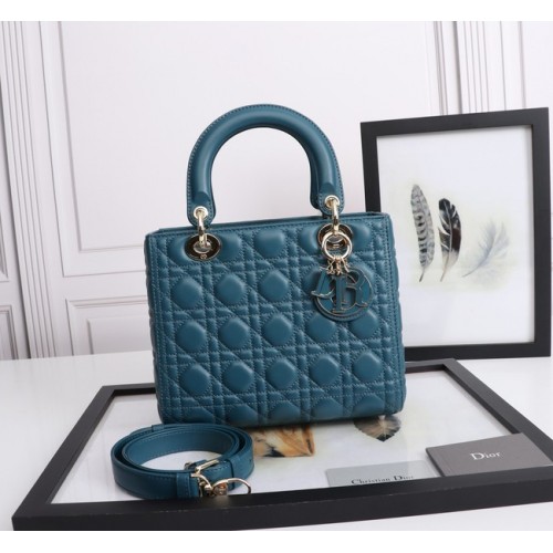 MEDIUM LADY DIOR TAS Cannage lamsleer M0565E blauw