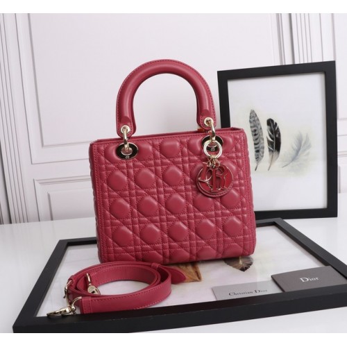 MEDIUM LADY DIOR TAS Cannage lamsleer M0565E rood