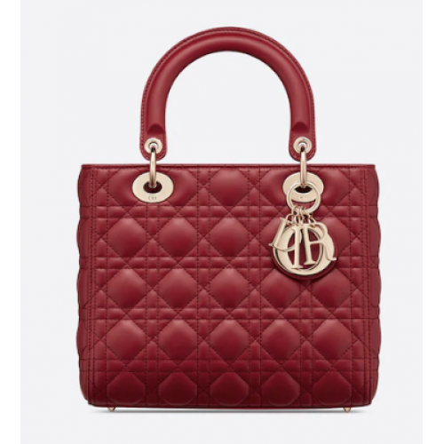 MEDIUM LADY DIOR TAS Kersenrood Cannage-lamsleer M0565O