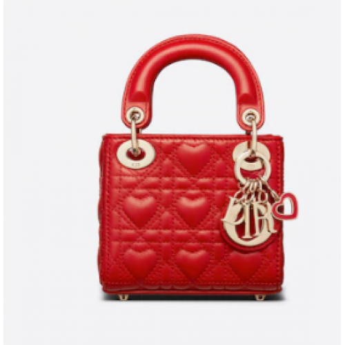 MICRO DIORAMOUR LADY DIOR TAS Felrood Cannage-lamsleer met hartmotief S0856ON