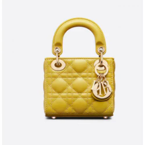 MICRO LADY DIOR BAG Mosterdgeel Cannage-lamsleer S0856O