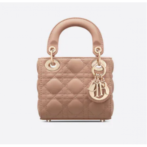 MICRO LADY DIOR TAS Rose Des Vents Cannage lamsleer S0856ON
