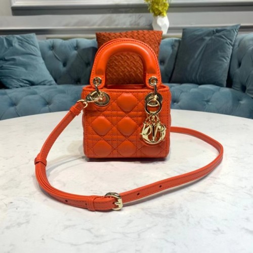 MICRO LADY DIOR TAS Scarlet Cannage lamsleer S0856O oranje en goud