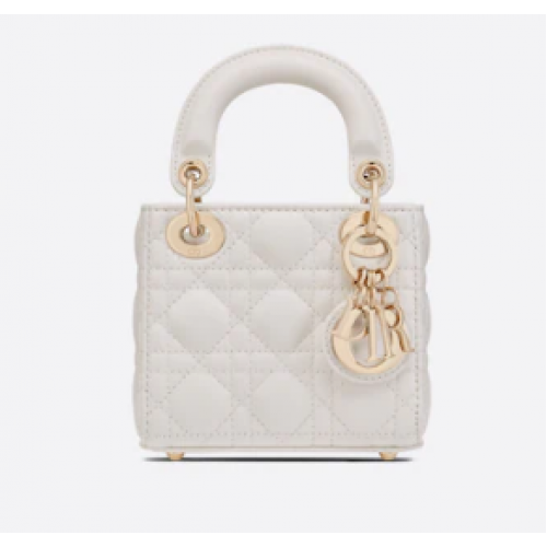 MICRO LADY DIOR TAS Scarlet Cannage lamsleer S0856O wit en goud
