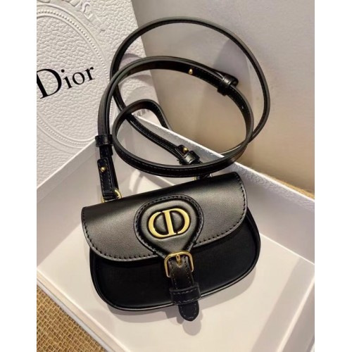 MINI DIOR BOBBYTAS Warm taupe boxkalfsleer S5109U ZWART