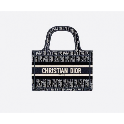 MINI DIOR BOOK TOTE Blauw Dior Oblique geborduurd fluweel S5475Z